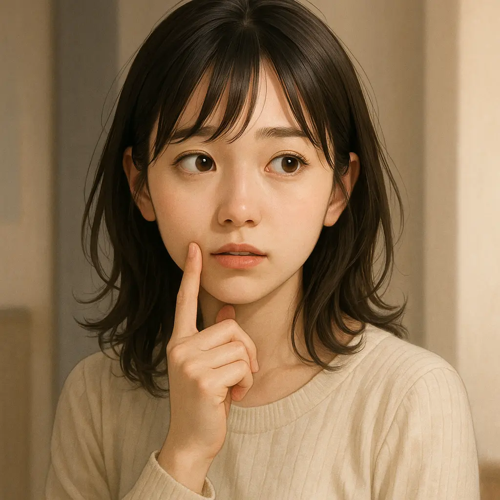 かわいく見られたいけど無理はしたくない——そんな心の揺れが表情ににじむ、自然体の女性のひとコマ。
